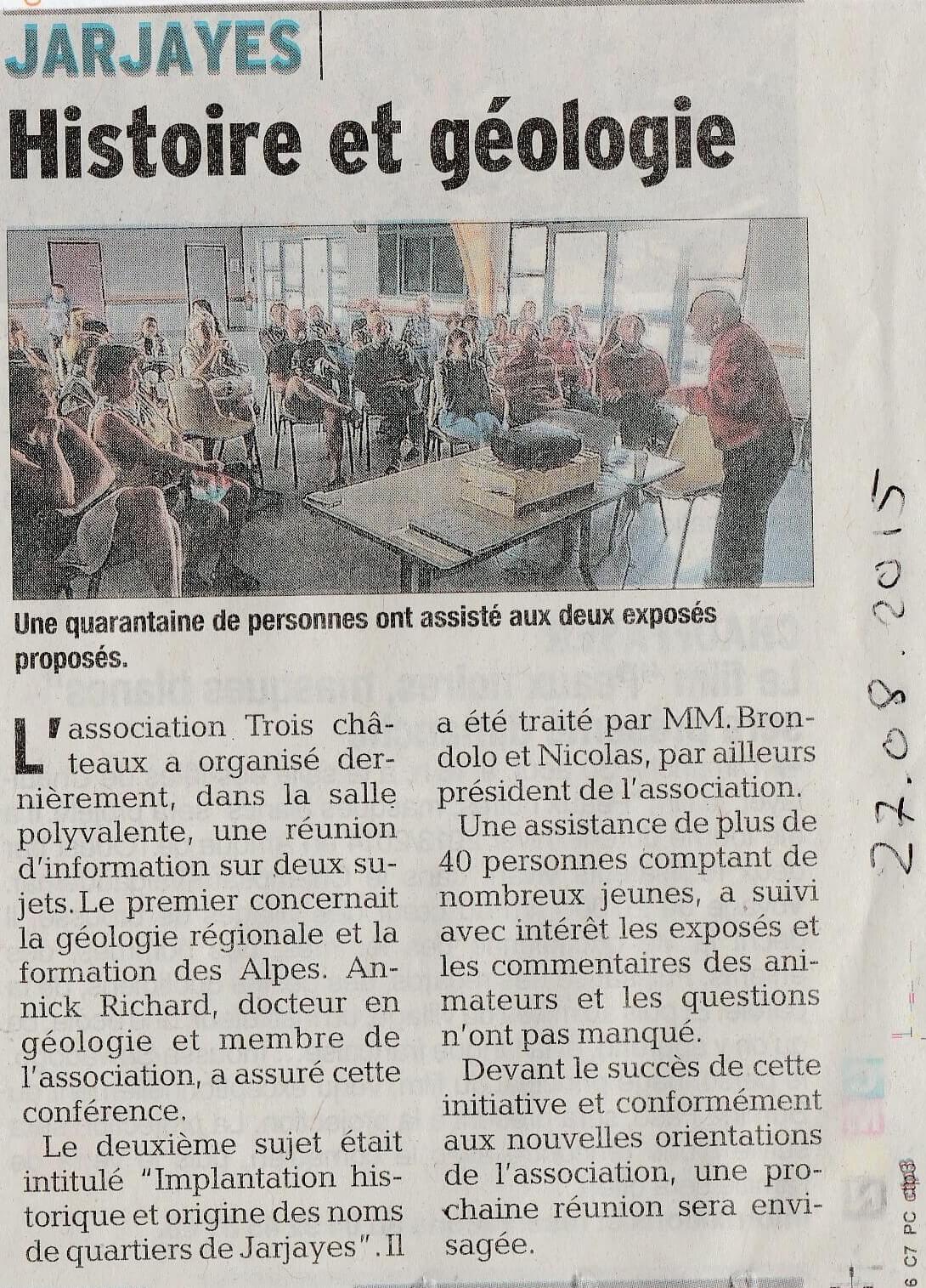 Jarjayes 3C article Dauphiné Libéré du 27/08/2015