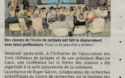 Conférence sur les oiseaux du 20/05/2022-article du Dauphiné Libéré