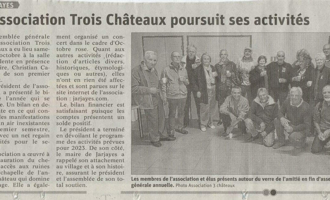 Article Dauphiné Libéré -Assemblée générale du 14 octobre 2022 de l’association Trois Châteaux à Jarjayes