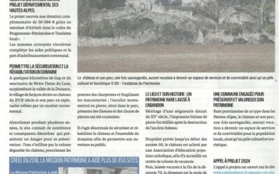 Article de l’Hebdo « Alpes & Midi » du 28 décembre 2023 : 270 000 € pour le Château de Jarjayes
