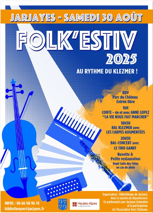 Affiche Folk estiv 2025 Asso Trois-Châteaux Jarjayes-Conférence sur les abeilles 16 05 2025-affiche