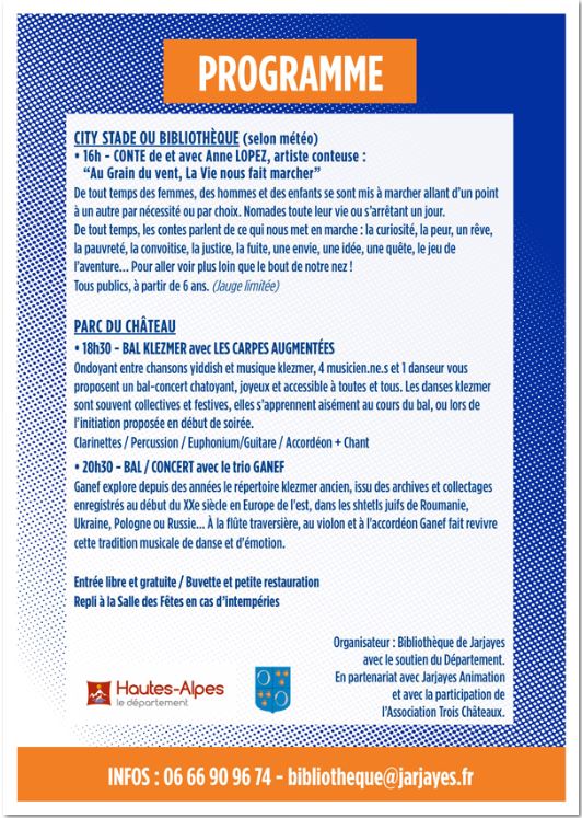 Programme Folk estiv 2025 Asso Trois-Châteaux Jarjayes-Conférence sur les abeilles 16 05 2025-affiche