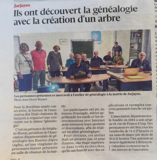 Asso Trois-Châteaux - Article Dauphiné Libéré 22 05 26- Atelier généalogie