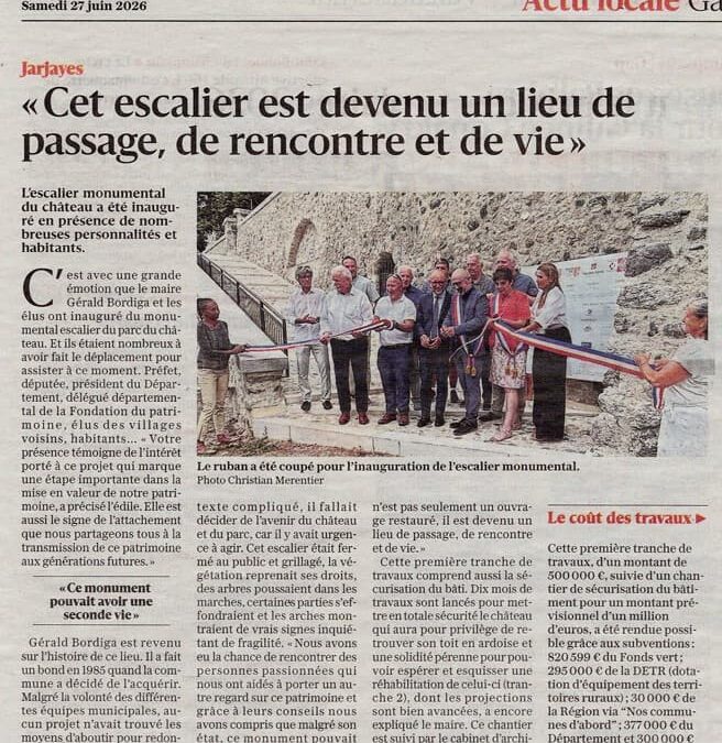 Inauguration de l&rsquo;escalier monumental du château : Article du Dauphiné Libéré du 27 06 2026